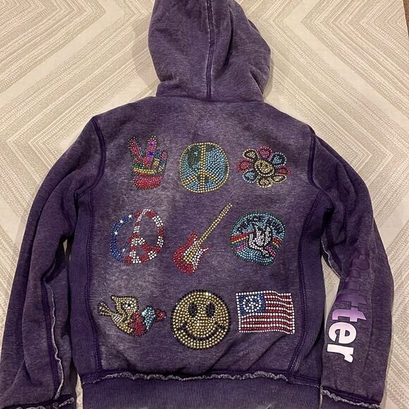 Butter Super Soft Girls Reversible Purple Emoji Sparkle Zip-up Sweatshirt - Picture 1 of 7